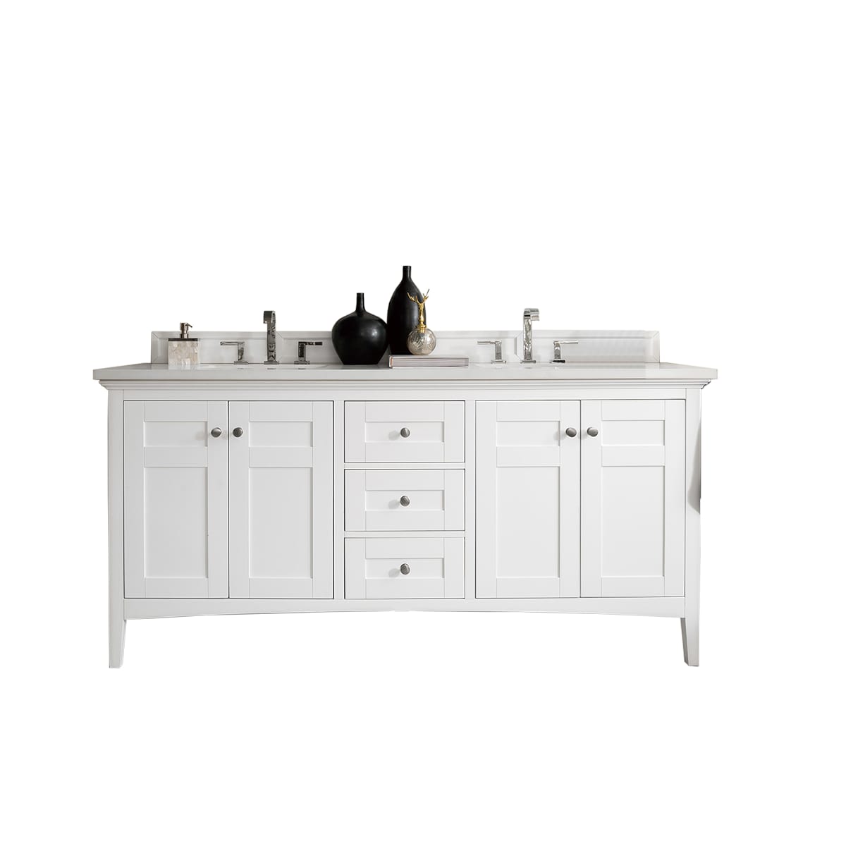 James Martin Vanities 527 V72 Bw 3odsc Bright White Palisades 72 Free Standing Double Basin Vanity Set With Usb Electrical Outlet Wood Cabinet And Santa Cecilia Granite Vanity Top Faucet Com