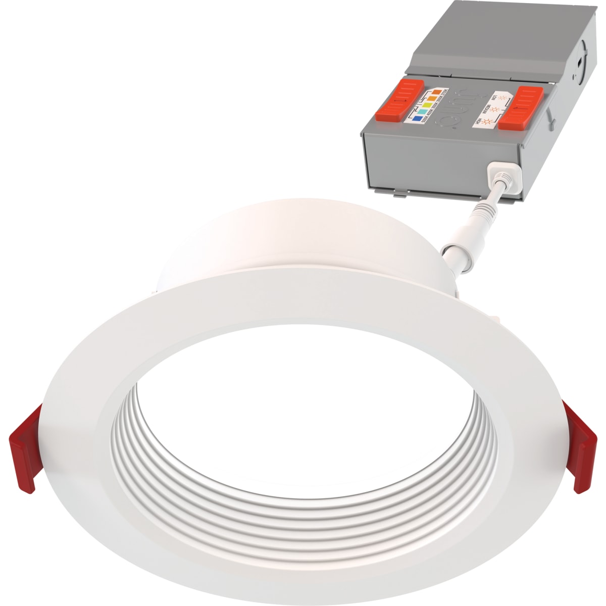 Juno Lighting WF4 DREG B ALO19 SWW5 90CRI MW M6 White Contractor Select Wafer 4 Wide Switchable CCT Adjustable Lumen Integrated LED Canless Baffle Recessed Trim LightingDirect