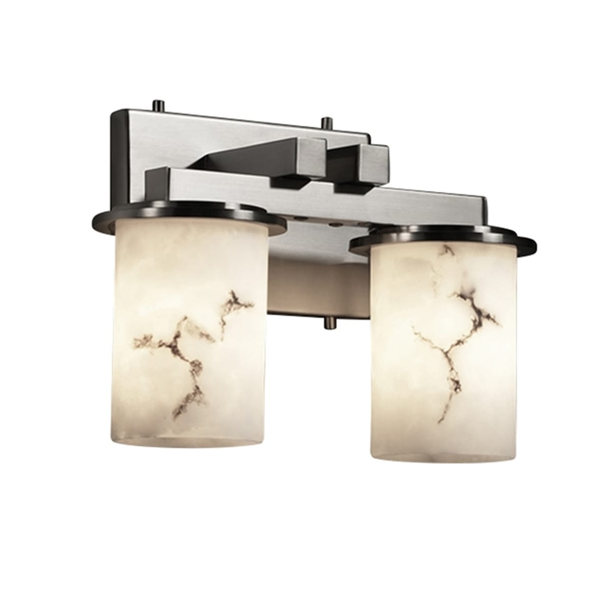 Justice Design Group FAL-8772-10-NCKL Brushed Nickel LumenAria 2 Light 13"  Wide Bathroom Vanity Light with Faux Alabaster Resin Shades -  LightingShowplace.com