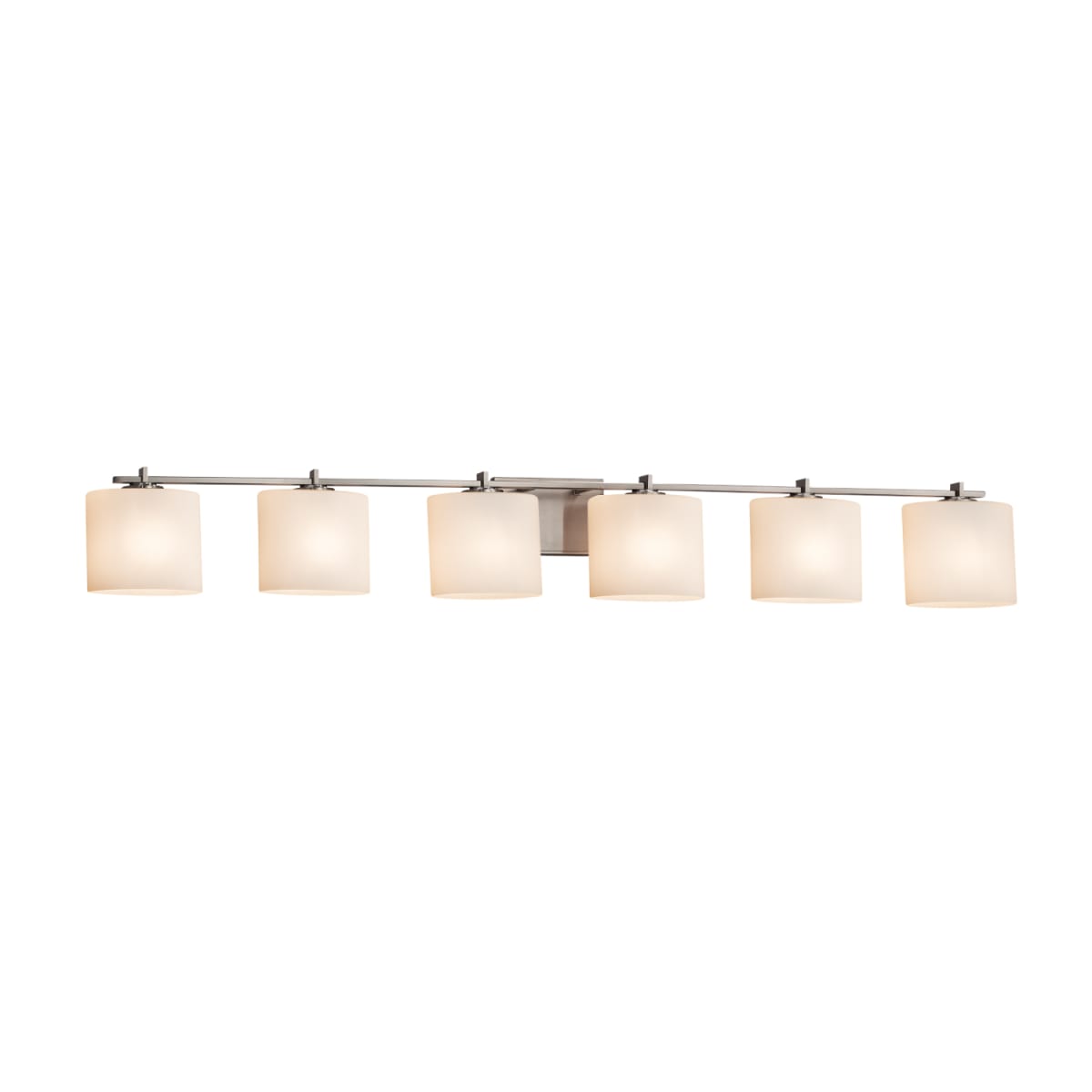 Justice Design Group FSN-8446-30-OPAL-BRSS Brushed Brass Fusion 6 Light 57"  Wide Bathroom Vanity Light with Oval Opal Shades from the Era Series -  LightingShowplace.com