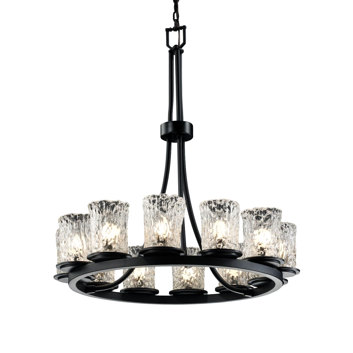 Justice Design Group GLA-8763-16-CLRT-MBLK Matte Black Veneto Luce 12 Light  1 Tier Chandelier - LightingDirect.com