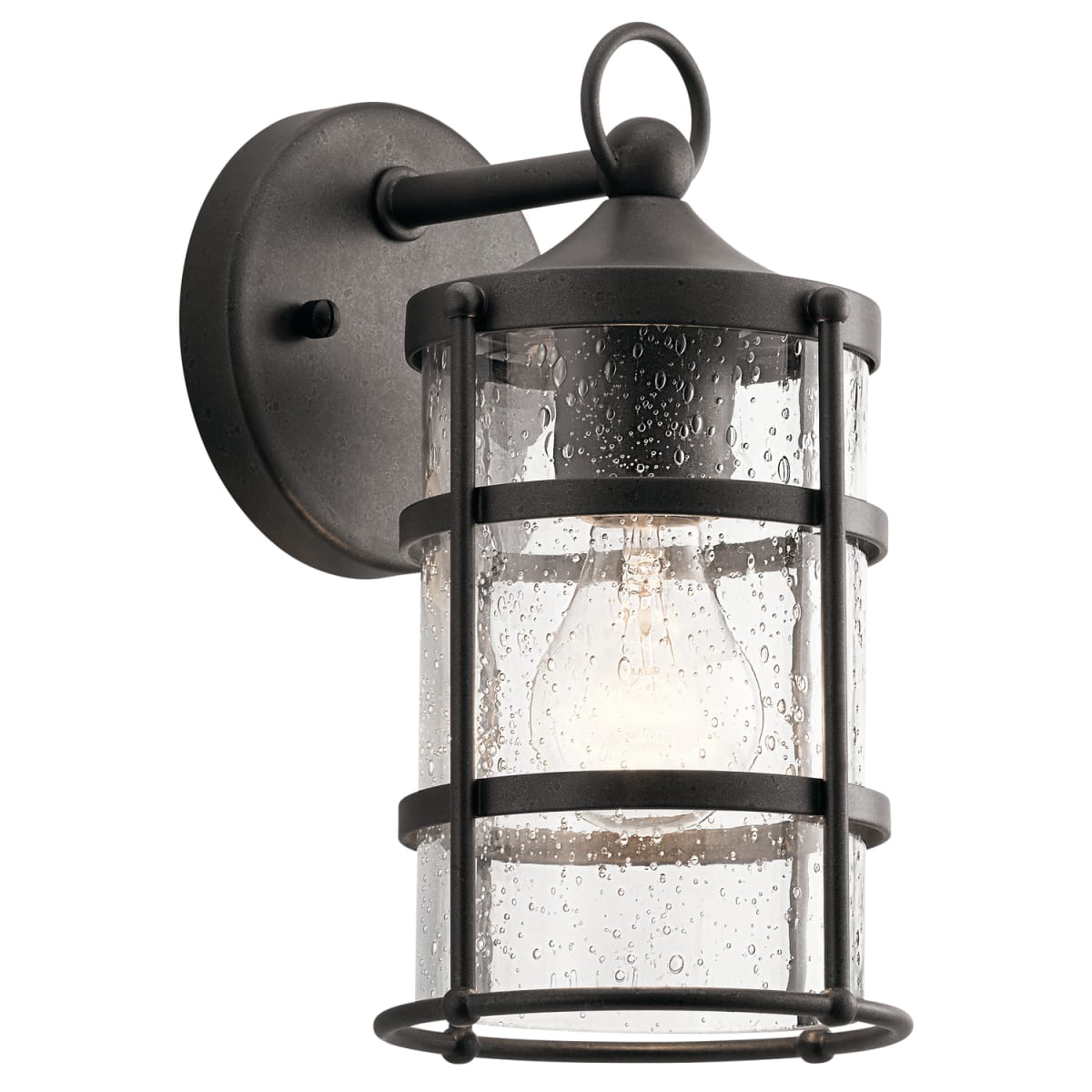 Kichler Mill Lane Anvil Iron Transitional Seeded Glass Lantern Pendant Light