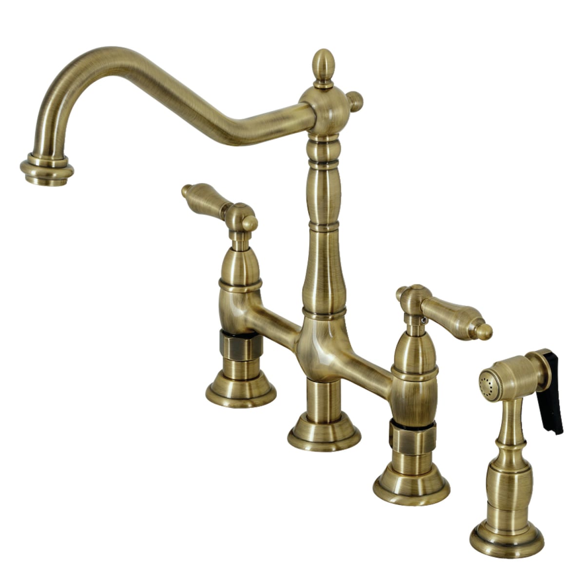 Kingston Brass undefined Satin Nickel Heritage 1.8 GPM Widespread Bridge  Kitchen Faucet Includes Escutcheon and Side Spray