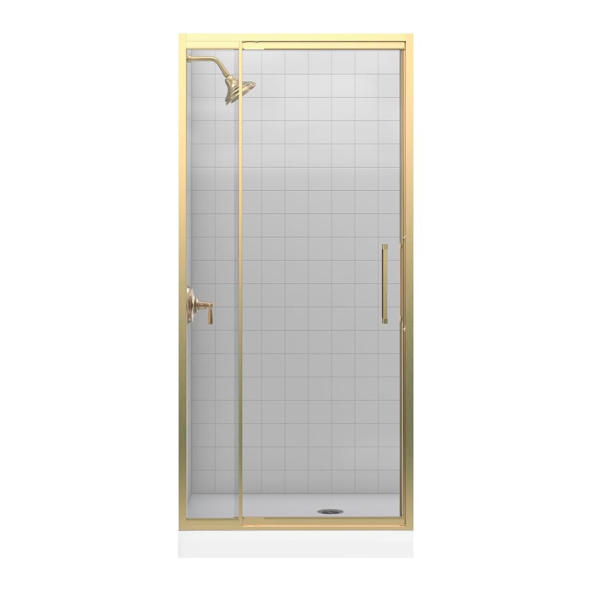 Kohler K 705802 L Nx Brushed Nickel 76 63 H X 33 36 W Pivot Shower Door With 1 4 Thick Glass From The Lattis Series Faucet Com