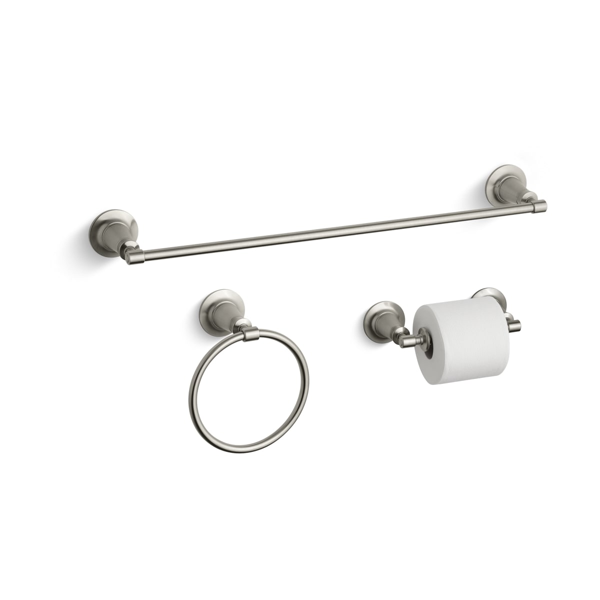 Kohler Archer Good Accessory Pack 1 BN Brushed Nickel 24 Towel Bar Towel Ring and Tissue Holder Faucet