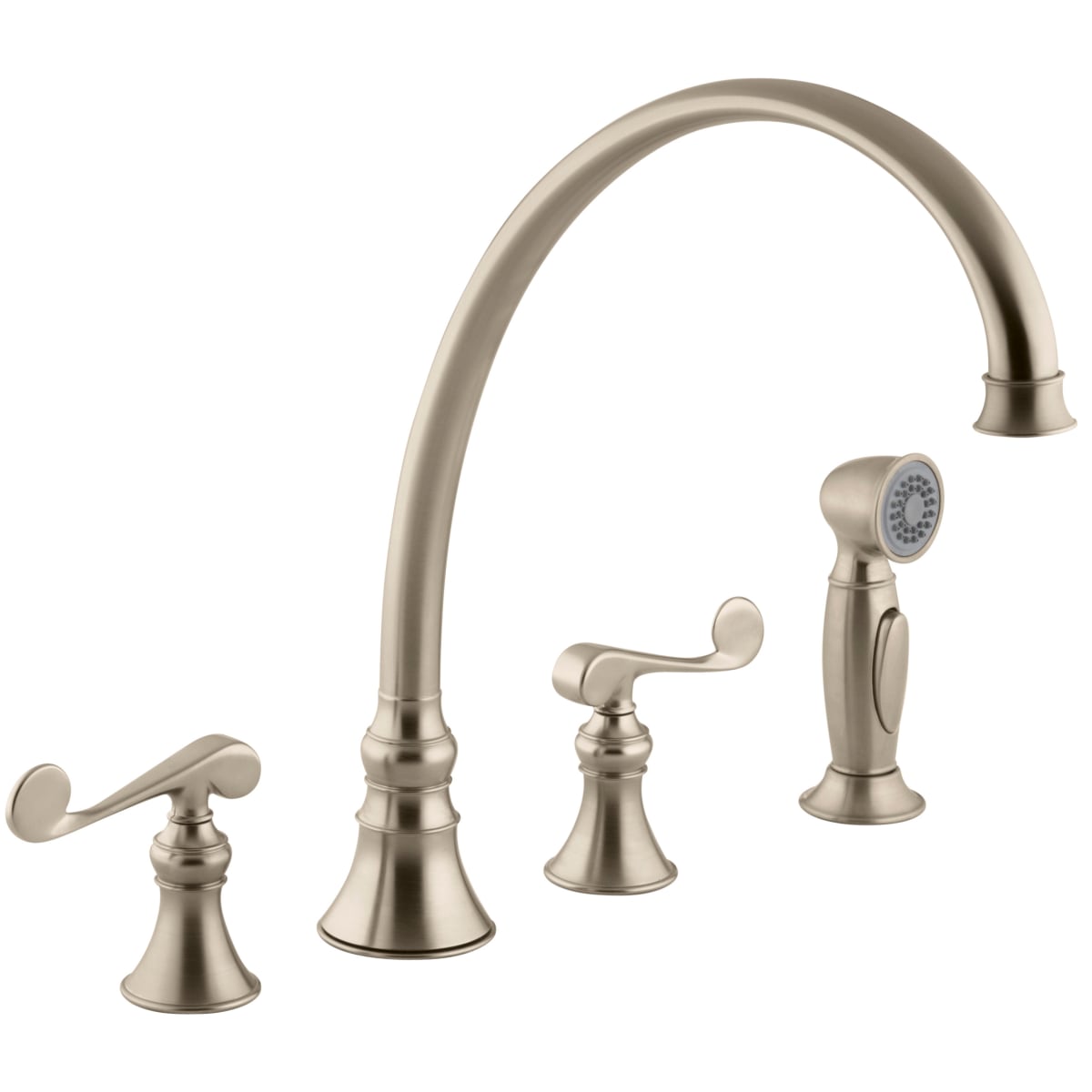 Kohler K 16111 4 Pb Polished Brass Double Handle Kitchen Faucet