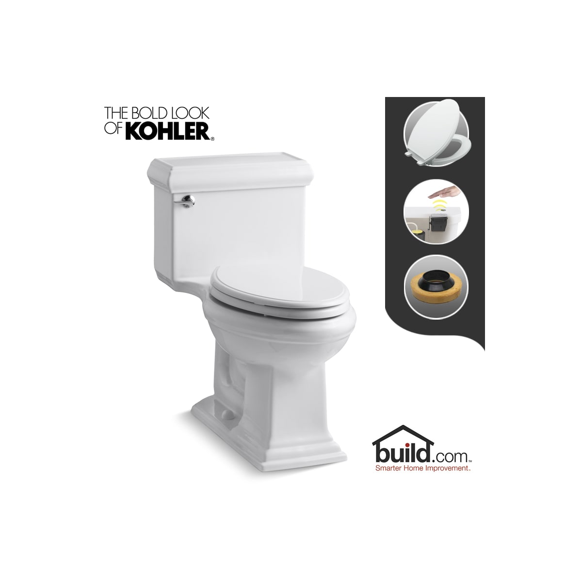 Kohler K-3812-0-Touchless White Memoirs Classic 1.28 GPF One-Piece 