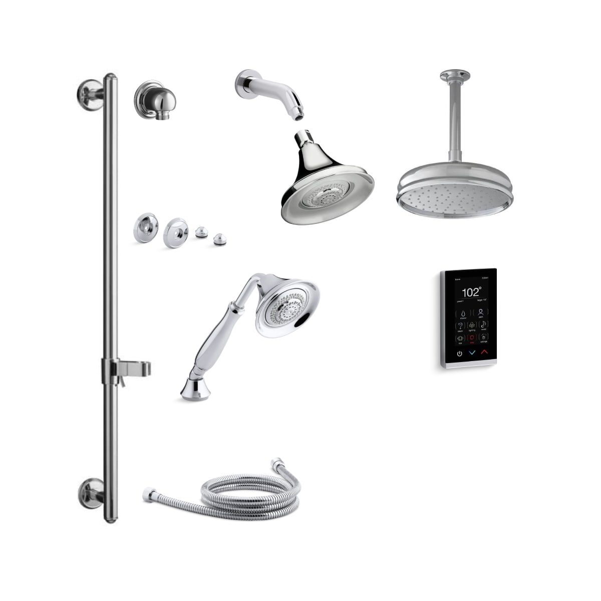 Kohler K Forte Dtv27s Cp Polished Chrome Forte Dtv Shower System With Multi Function Shower Head Hand Shower Rain Head Valve Trims Faucet Com