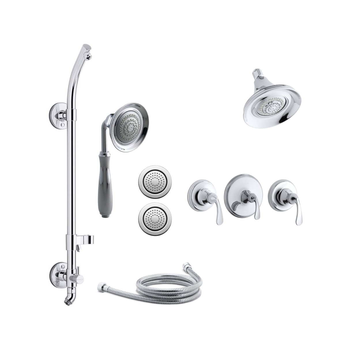Kohler K Forte Ms25hr 4e Cp Polished Chrome Forte Thermostatic Hydrorail Eco Shower System With Multi Function Shower Head Hand Shower Body Sprays Valve Trims Faucetdirect Com