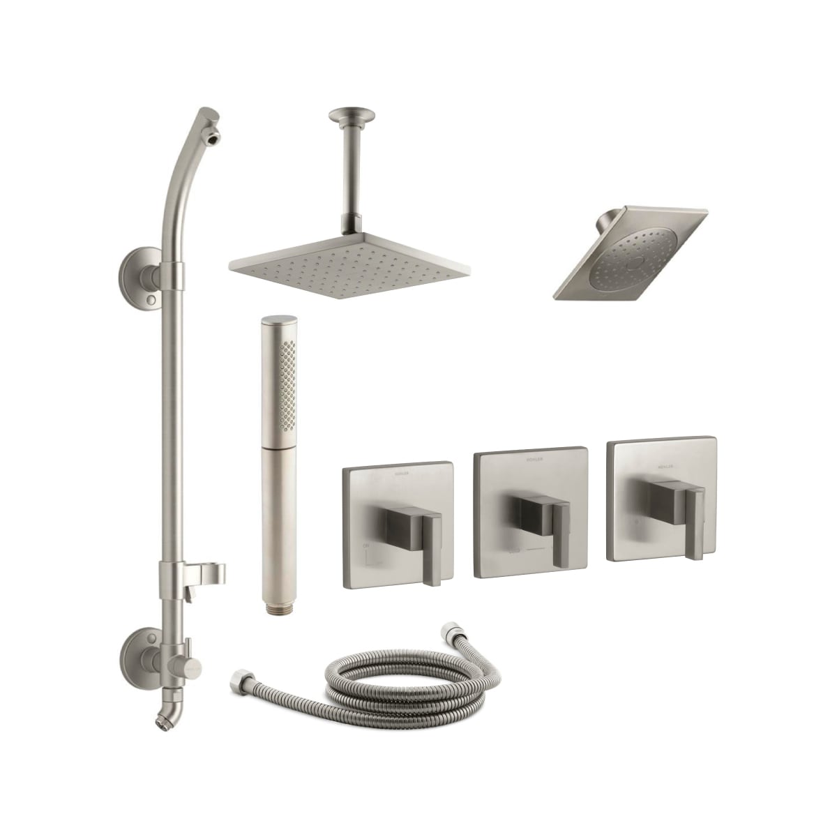 Kohler K Loure Ms17hr 4 Bn Vibrant Brushed Nickel Loure Thermostatic Hydrorail Shower System With Single Function Shower Head Hand Shower Rain Head Valve Trims Faucet Com