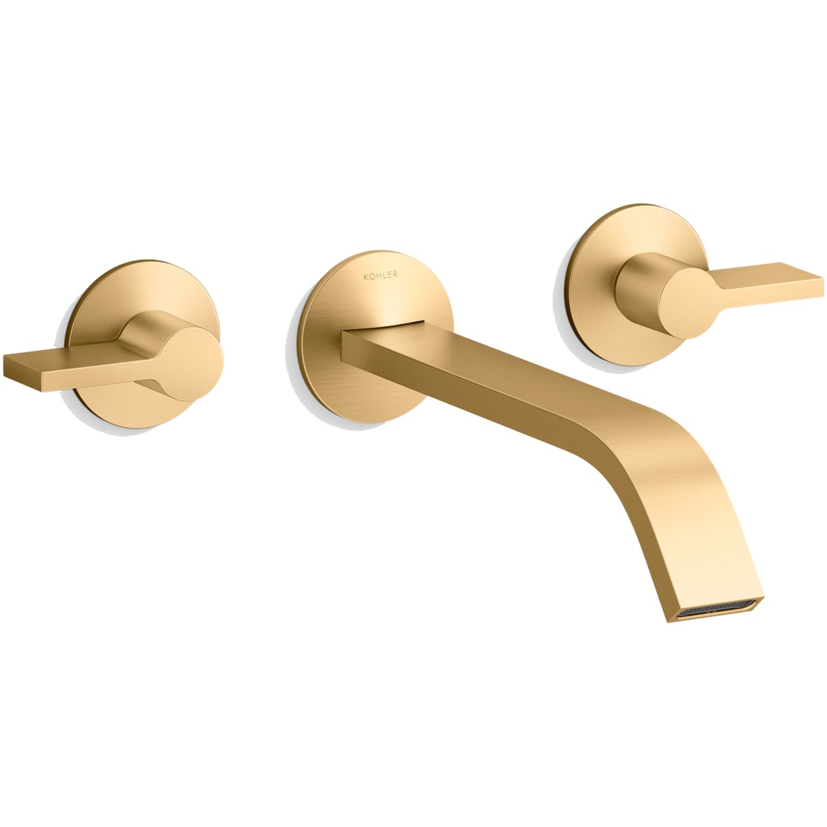 Kohler K T23888 4 2MB Vibrant Brushed Moderne Brass Components Double Handle Wall Mount Bathroom Sink Faucet with Ribbon Spout and Lever Handles Includes Rough In Valve FaucetDirect