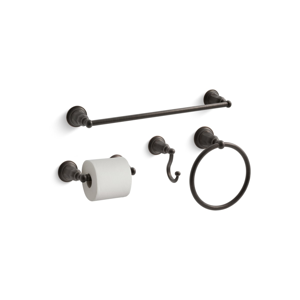 Kohler Kelston Better Accessory Pack 2 2BZ Oil Rubbed Bronze 2BZ Kelston 18 Towel Bar Towel Ring Tissue Holder and Robe Hook FaucetDirect