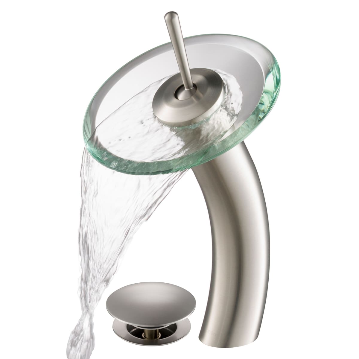 Kraus Kgw 1700 Pu 10sn Cl Satin Nickel Waterfall Single Hole Clear