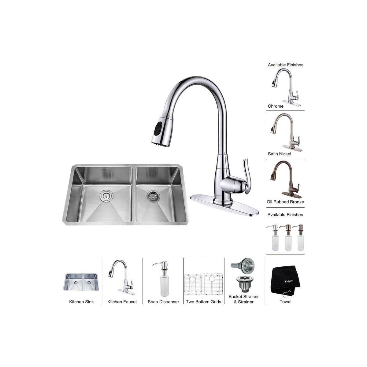 Kraus Khu103 33 Kpf2230 Ksd30ch Chrome Kitchen Combo 32 3 4 Undermount 60 40 Double Bowl 16 Gauge Stainless Steel Kitchen Sink With Pullout Spray Kitchen Faucet And Soap Dispenser Faucetdirect Com