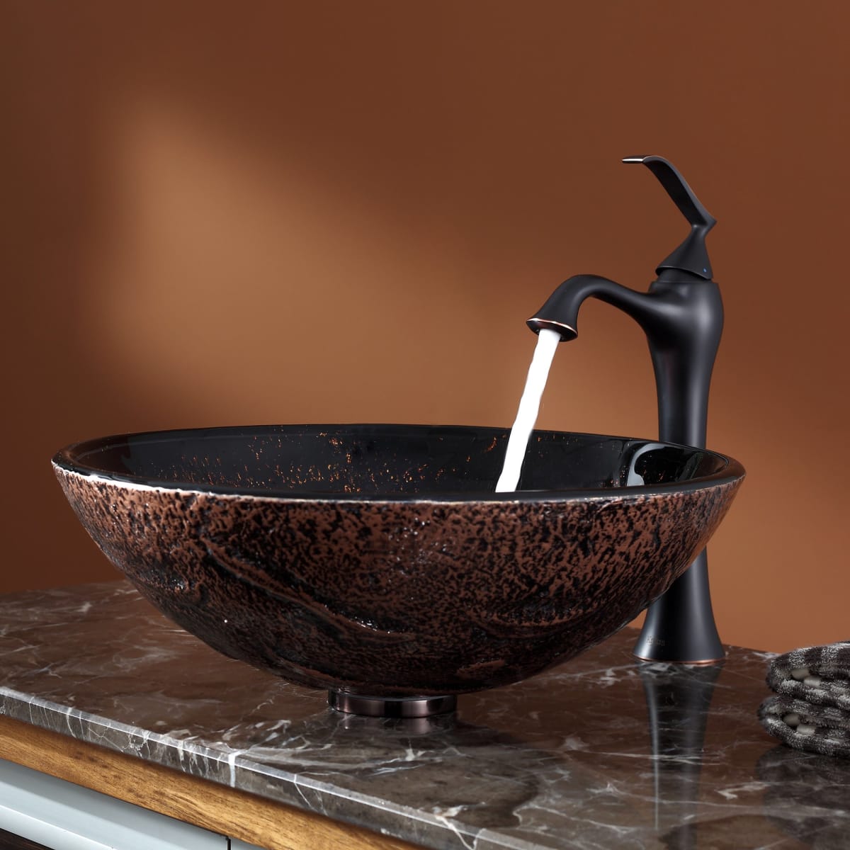 Kraus C Gv 710 12mm 15000orb Oil Rubbed Bronze Bathroom Combo 16 1 2 Lava Glass Vessel Bathroom Sink With Vessel Faucet Pop Up Drain And Mounting Ring Faucetdirect Com