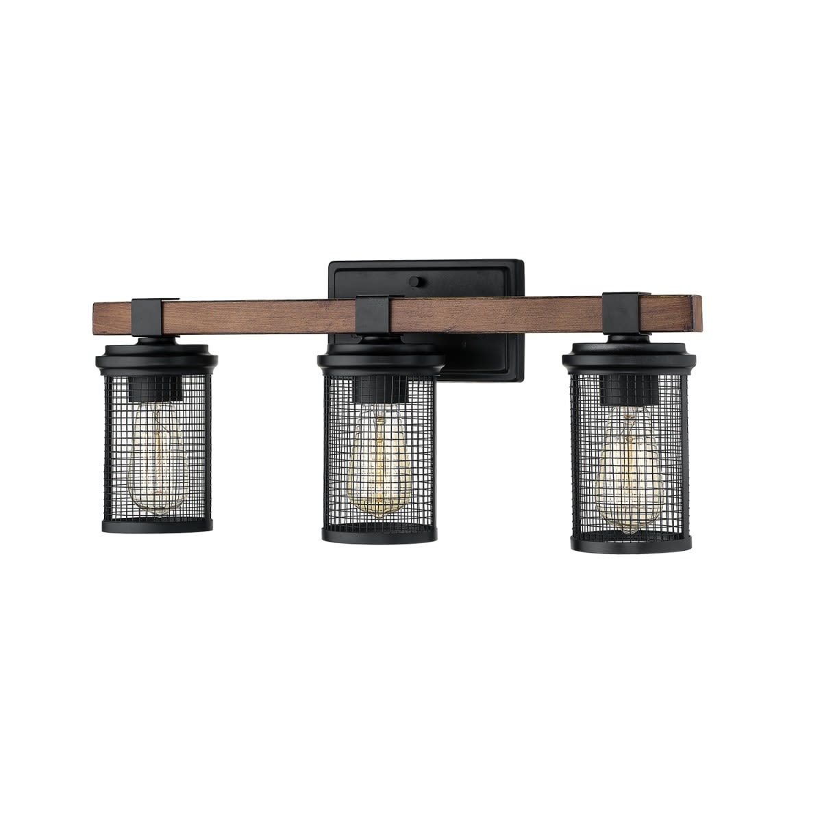 Millennium Lighting 3533 MB WG Matte Black Wood Grain Mesa 3 Light 22 Wide Bathroom Vanity Light LightingDirect