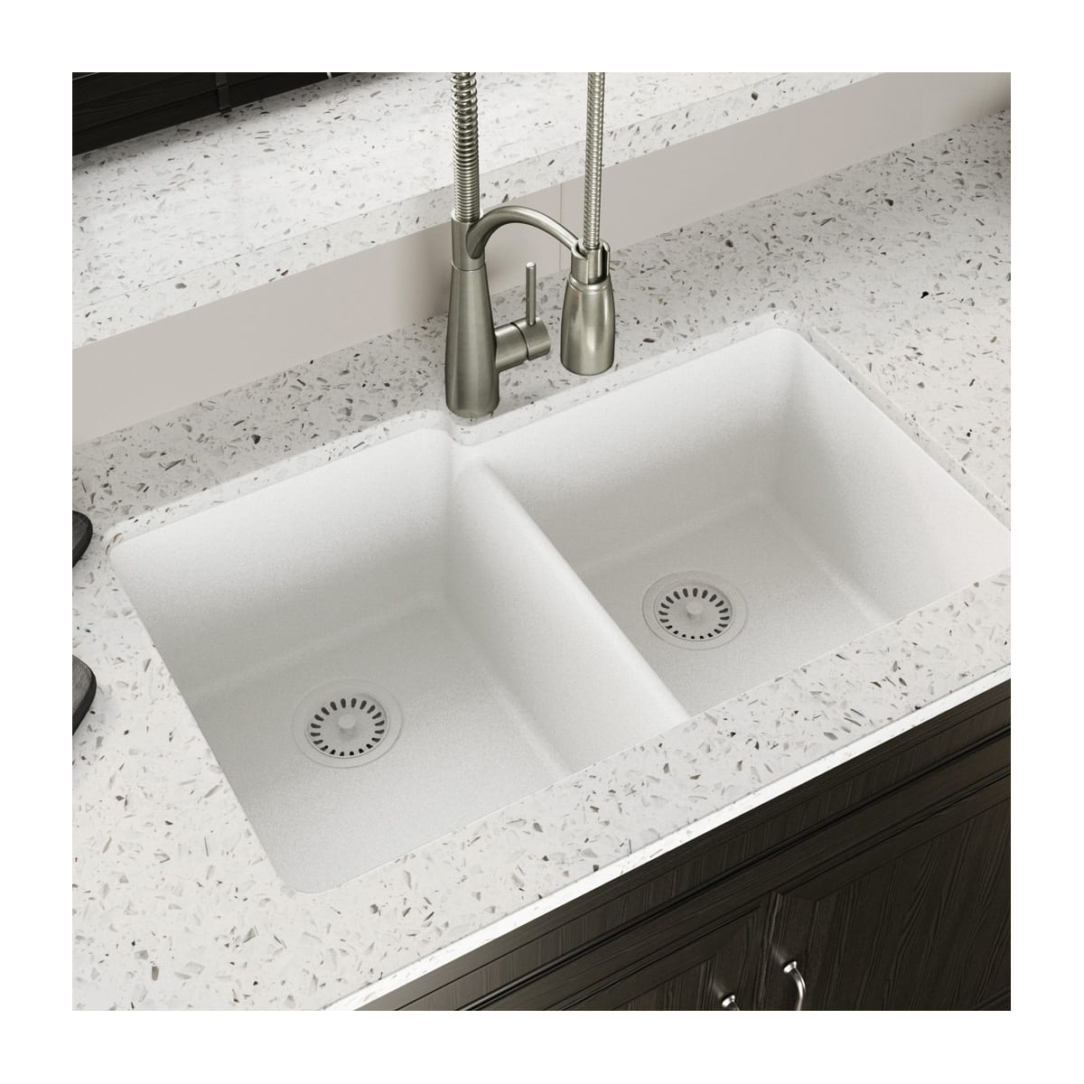 Miseno MG3322T64-BR Brown Carolina 33 Double Basin Drop In Stone Composite  Kitchen Sink with 50/50 Split 