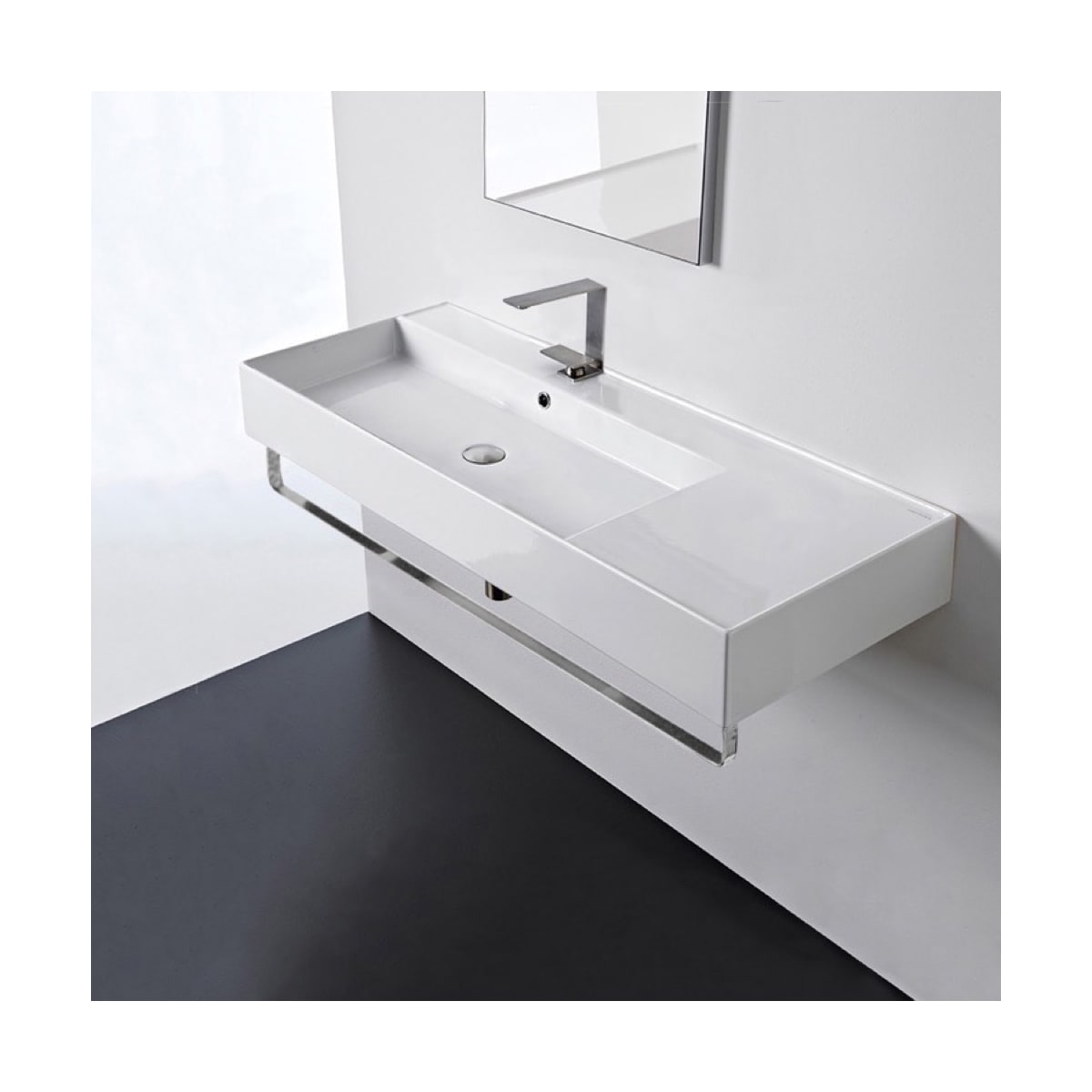 Nameeks Scarabeo 5121 Tb One Hole White One Hole Scarabeo Teorema 2 0 48 Rectangular Ceramic Wall Mounted Bathroom Sink With Overflow And Towel Bar Faucetdirect Com