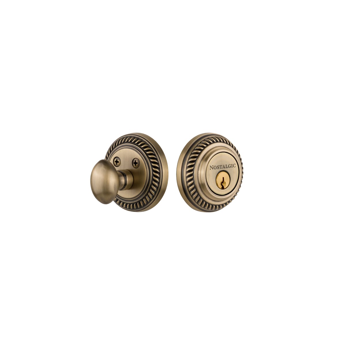 Nostalgic Warehouse 702282 Antique Brass Rope Solid Brass Single Cylinder  Deadbolt with 2-3/8