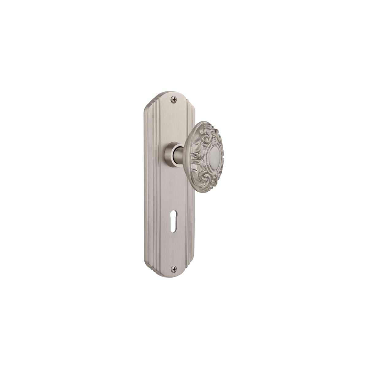 Satin Nickel Privacy Nostalgic Warehouse Victorian Plate with Keyhole Crystal Glass Knob 2.375