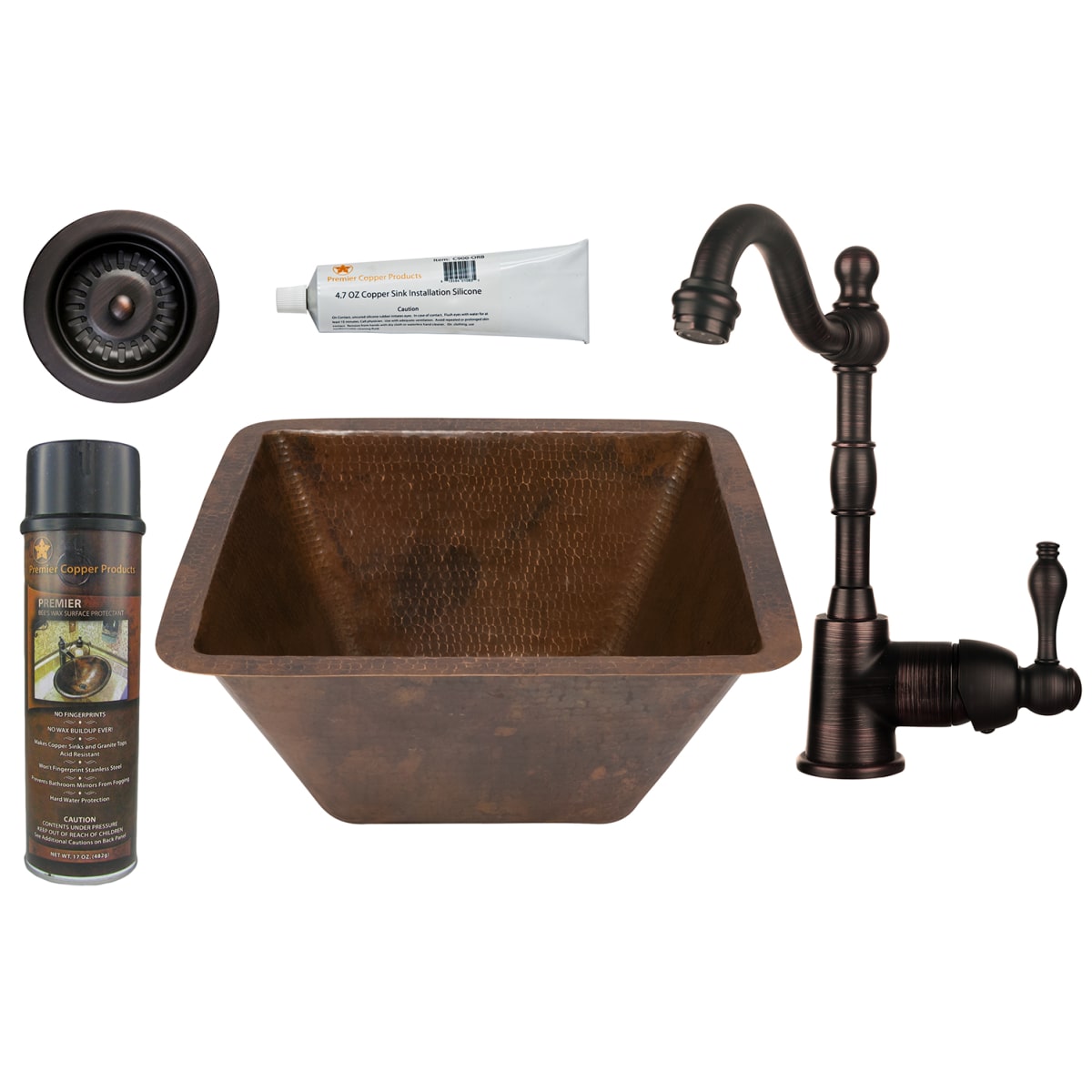 Antique Copper The Copper Factory CF154AN Solid Hand Hammered Copper 12.5-Inch by 12.5-Inch Small Square Bar//Prep Sink