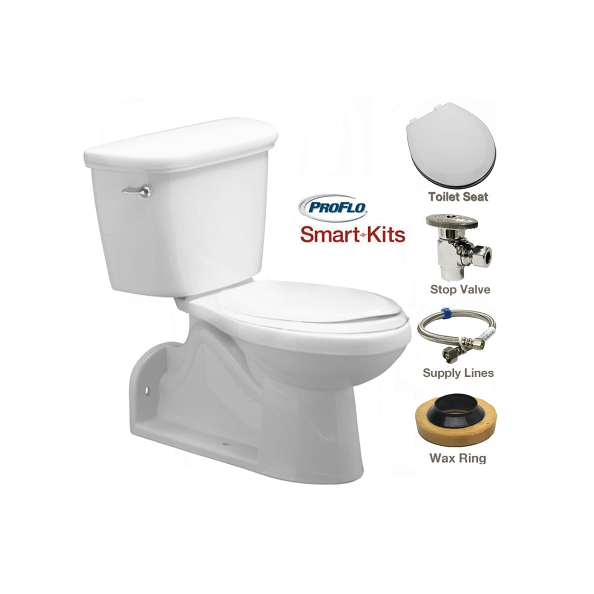 Proflo Pf1604pa Pf1612parwh White Two Piece Toilet With Elongated Front Bowl And Right Mounted Trip Lever Molded Wood Seat And All Installation Components Included Faucet Com