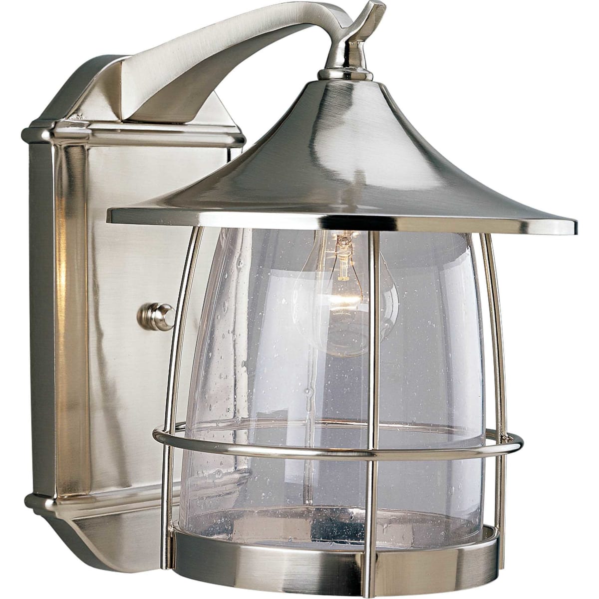 Progress Lighting P5764 09 Brushed Nickel Prairie 1 Light Outdoor Wall Sconce with Seedy Glass Shade 14 Tall LightingDirect