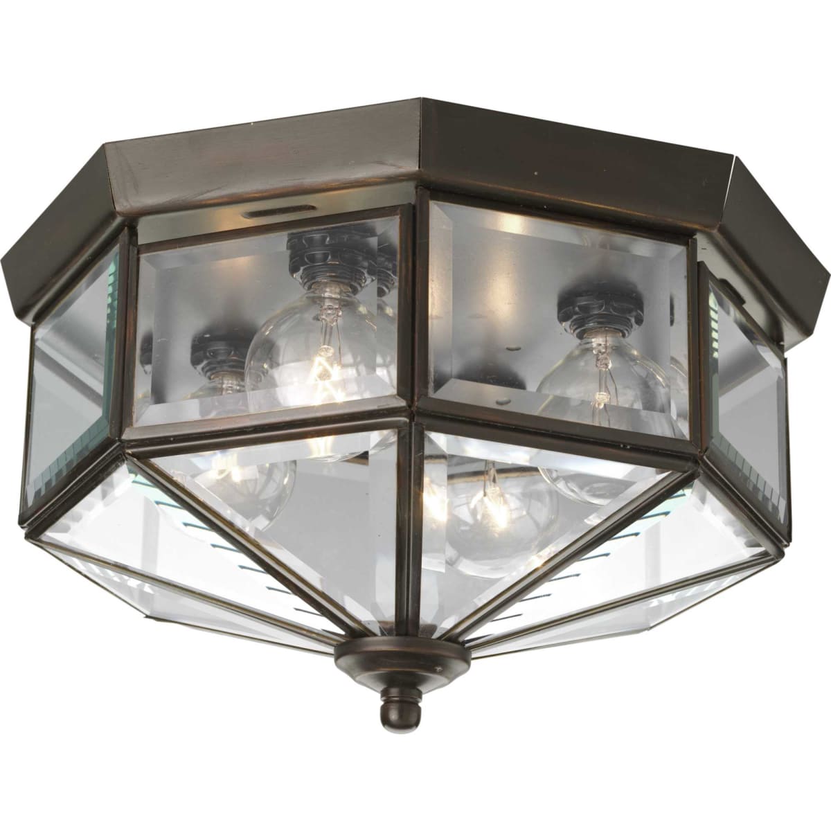 Progress Lighting P5789 20 Antique Bronze 4 Light Flush Mount Outdoor Ceiling Fixture with Beveled Glass Panels 11 Wide LightingDirect