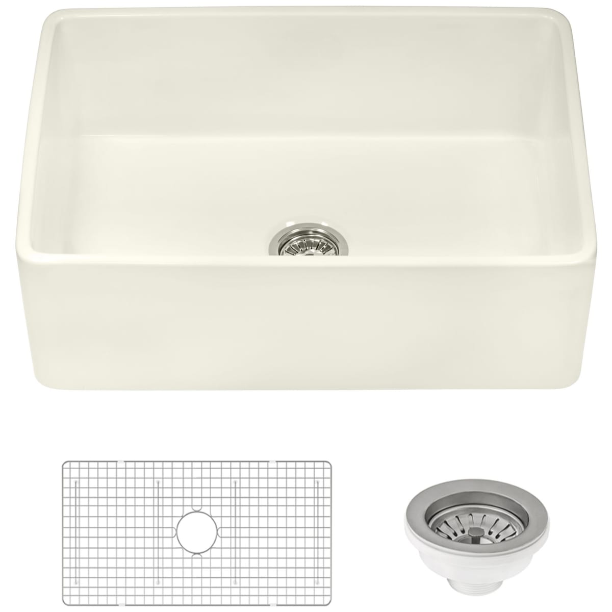 30 Inch Fireclay Kitchen Sink with Cutting Board - White