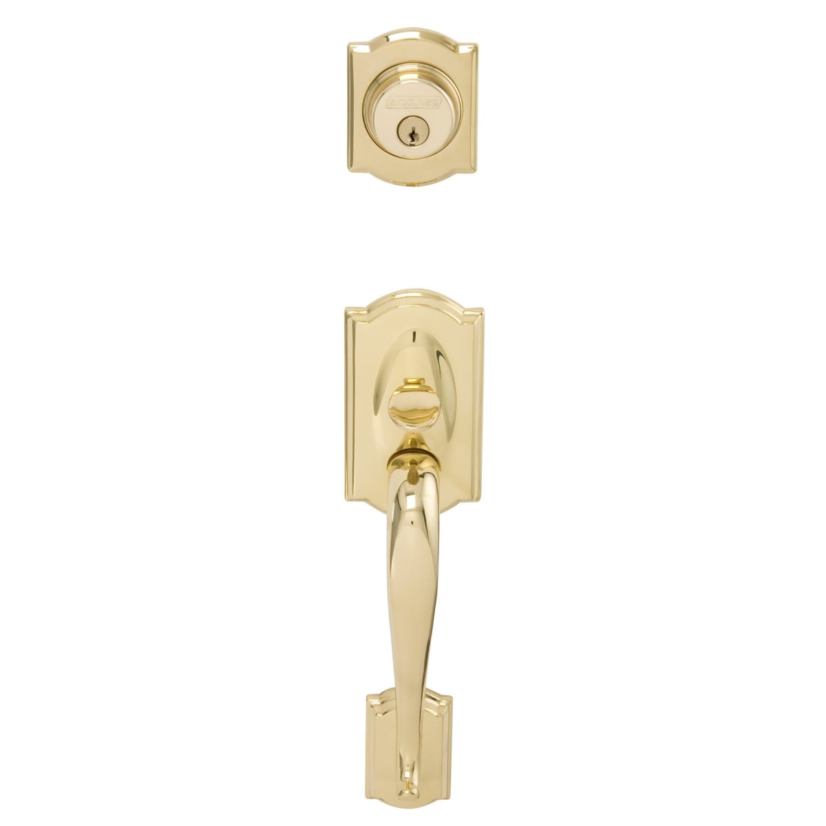 Schlage F92CAM605 Polished Brass Camelot Exterior One-Sided Dummy Handleset  Interior Side Sold Separately