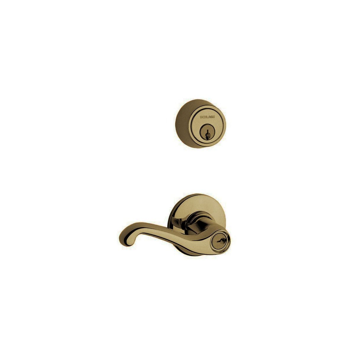 Schlage Lock Company F94CHP605WKFLH Polished Brass Interior Pack Champagne Lever Left Handed Dummy Interior Pack with Deadbolt Cover Plate and Decorative Wakefield Rose