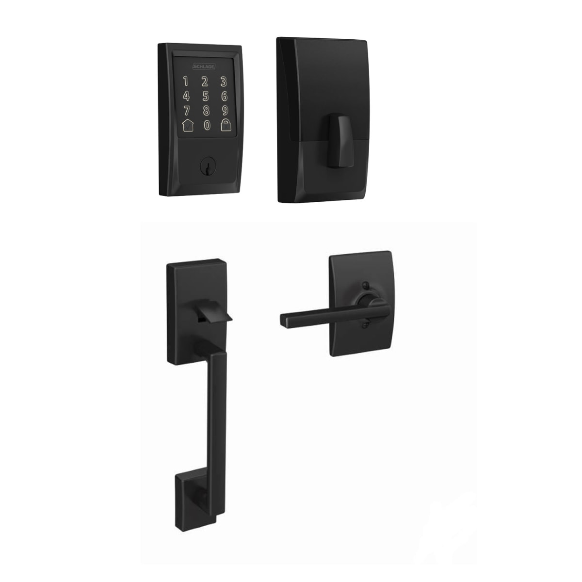 Schlage FBE489WBCEN622LATCEN Matte Black Encode WiFi Enabled Electronic  Keypad Deadbolt with Century Entry Handleset and Latitude Lever 