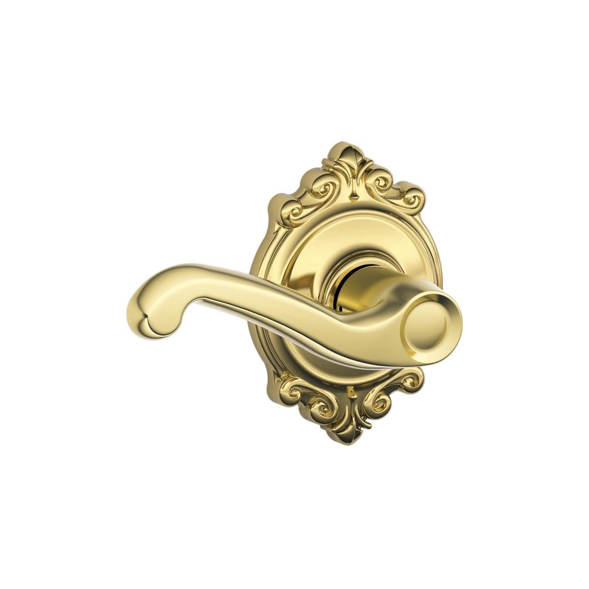 Schlage F10FLA605BRK Polished Brass Flair Passage Door Lever Set with the  Decorative Brookshire Trim