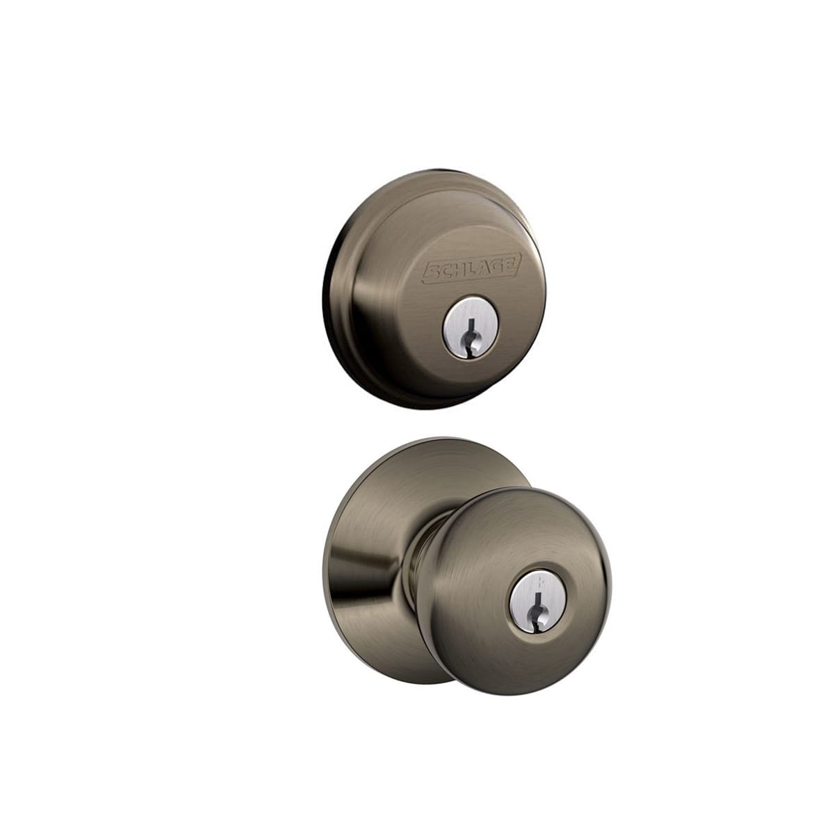 Schlage / Plymouth Knob / F51A Keyed Entry with B60 Single Cylinder  Deadbolt Combo Pack / Satin Nickel / FB50NVPLY619
