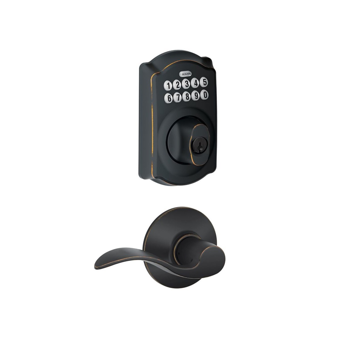 Schlage Camelot/Accent Electronic Keypad Deadbolt Door Lock & Lever Combo,  Satin Nickel