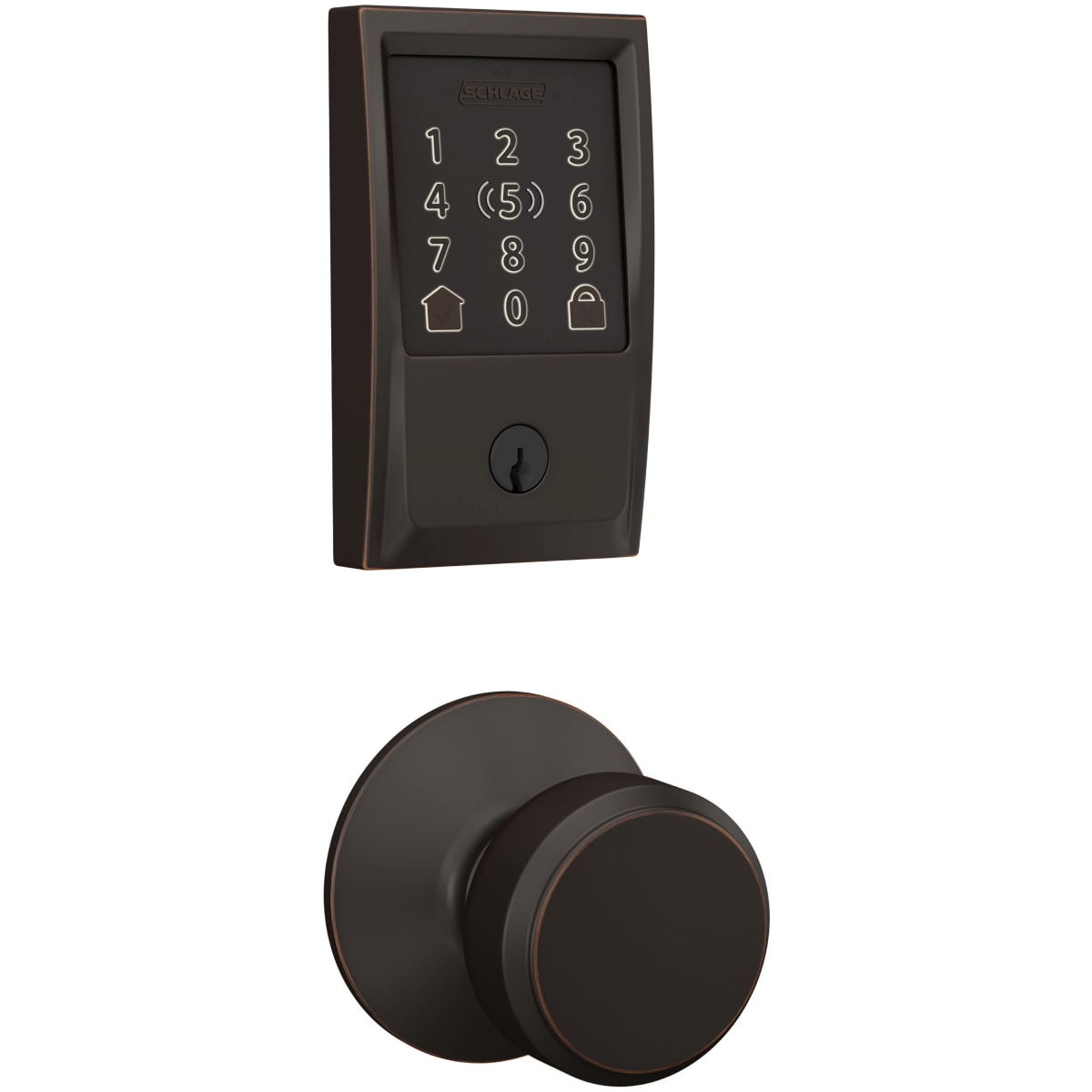 Schlage FBE499WBCENBWE622 Matte Black Encode Plus Century Electronic  Keyless Entry Deadbolt Combo Pack with Bowery Interior Knob and Decorative  Plymouth Trim