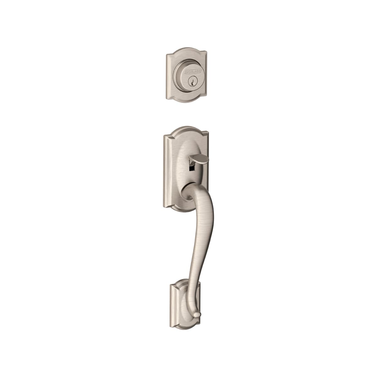 Schlage F58CAM619 Satin Nickel Camelot Single Cylinder Exterior Entrance  Handleset from the F-Series