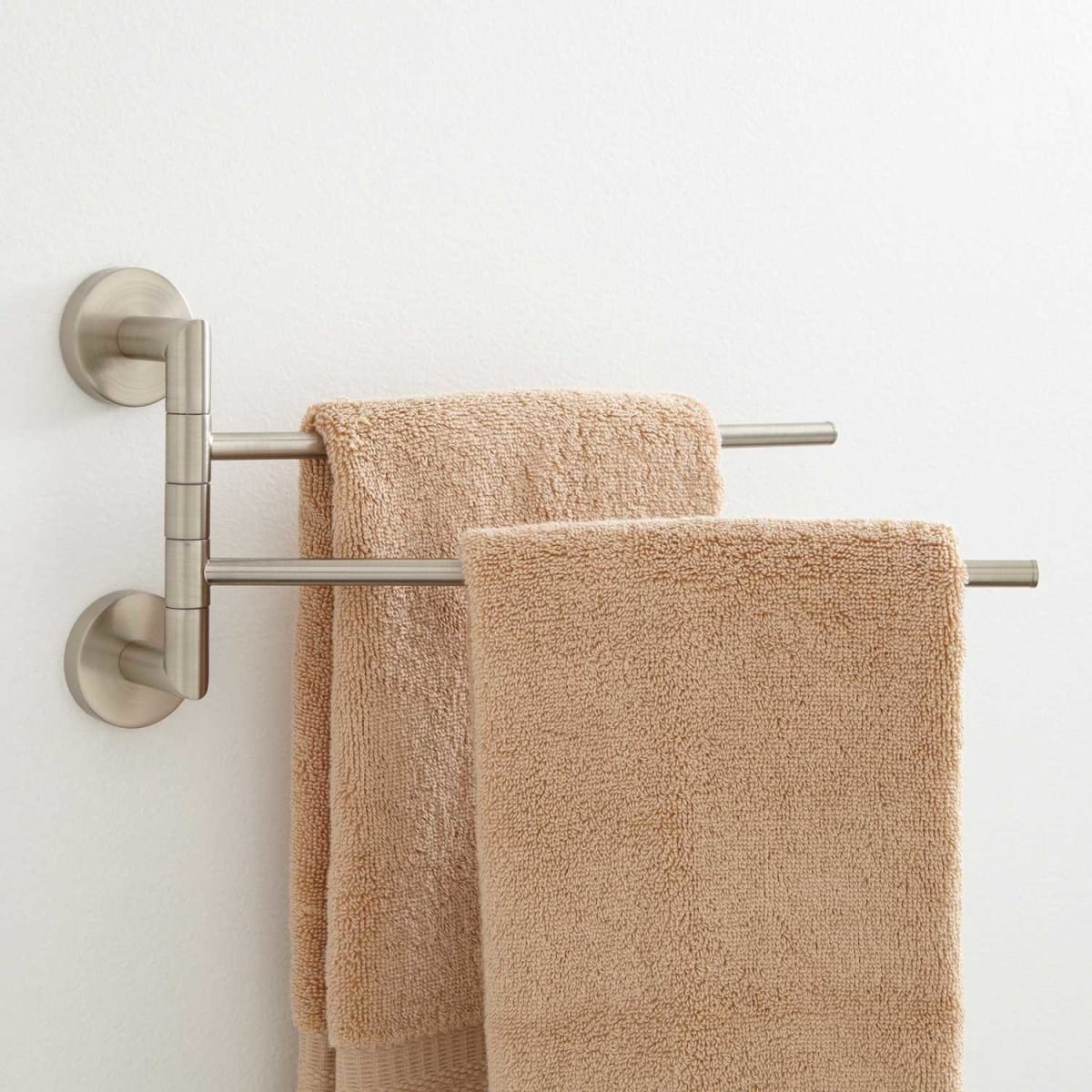 Signature Hardware 353724 Brushed Nickel Colvin 12 1 8 Double Swing Arm Brass Towel Rack FaucetDirect