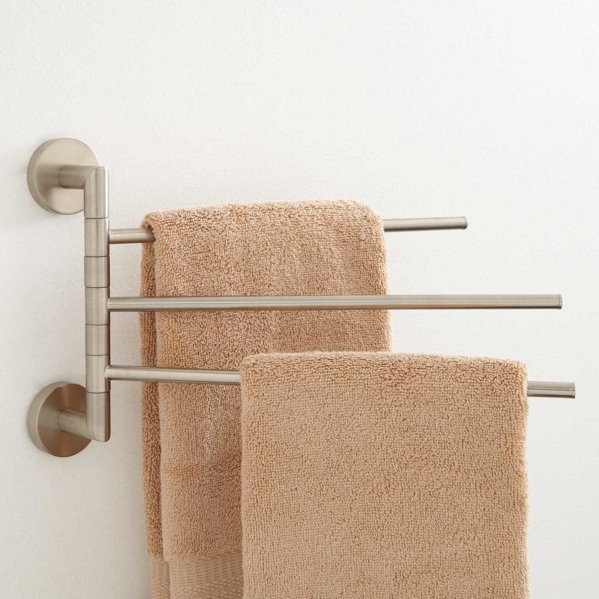 Signature Hardware 353727 Brushed Nickel Colvin 12 Three Swing Arm Brass Towel Bar FaucetDirect