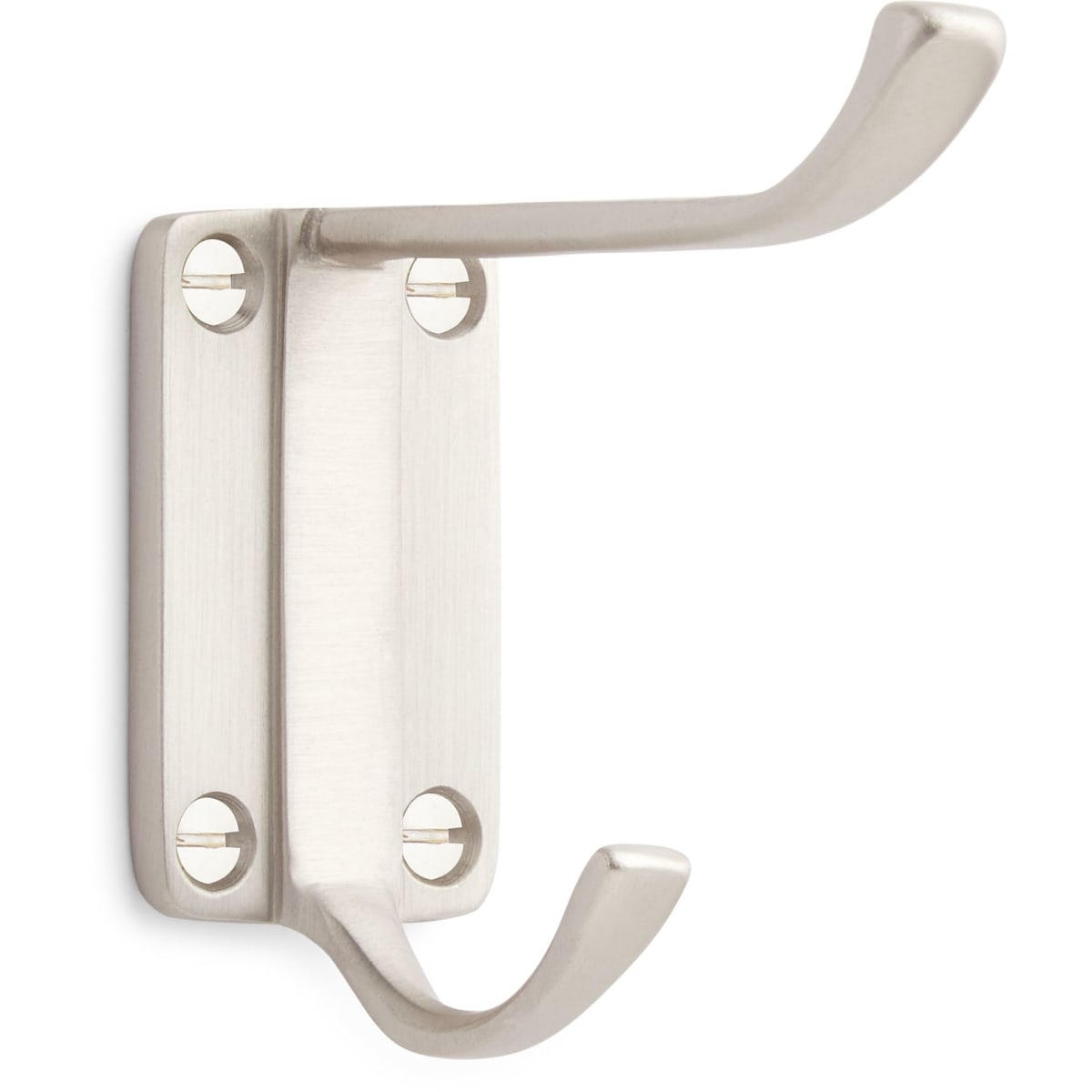 Signature Hardware 351343 Solid Brass Double Coat Hook - Nickel, Silver