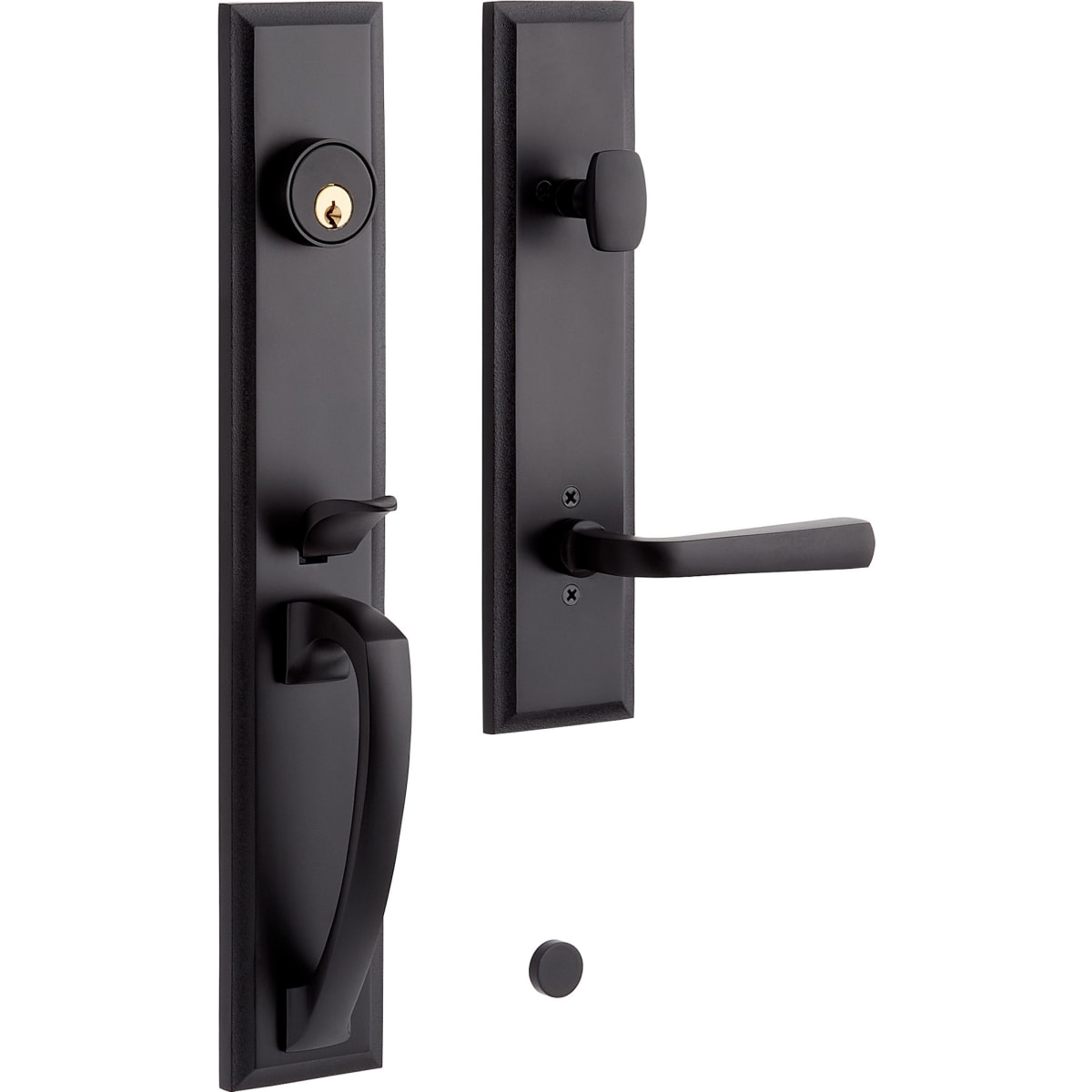 Signature Hardware 479118 Matte Black Aurick Right Handed Solid Brass Keyed  Entry Door Lever Set with 2-3/4