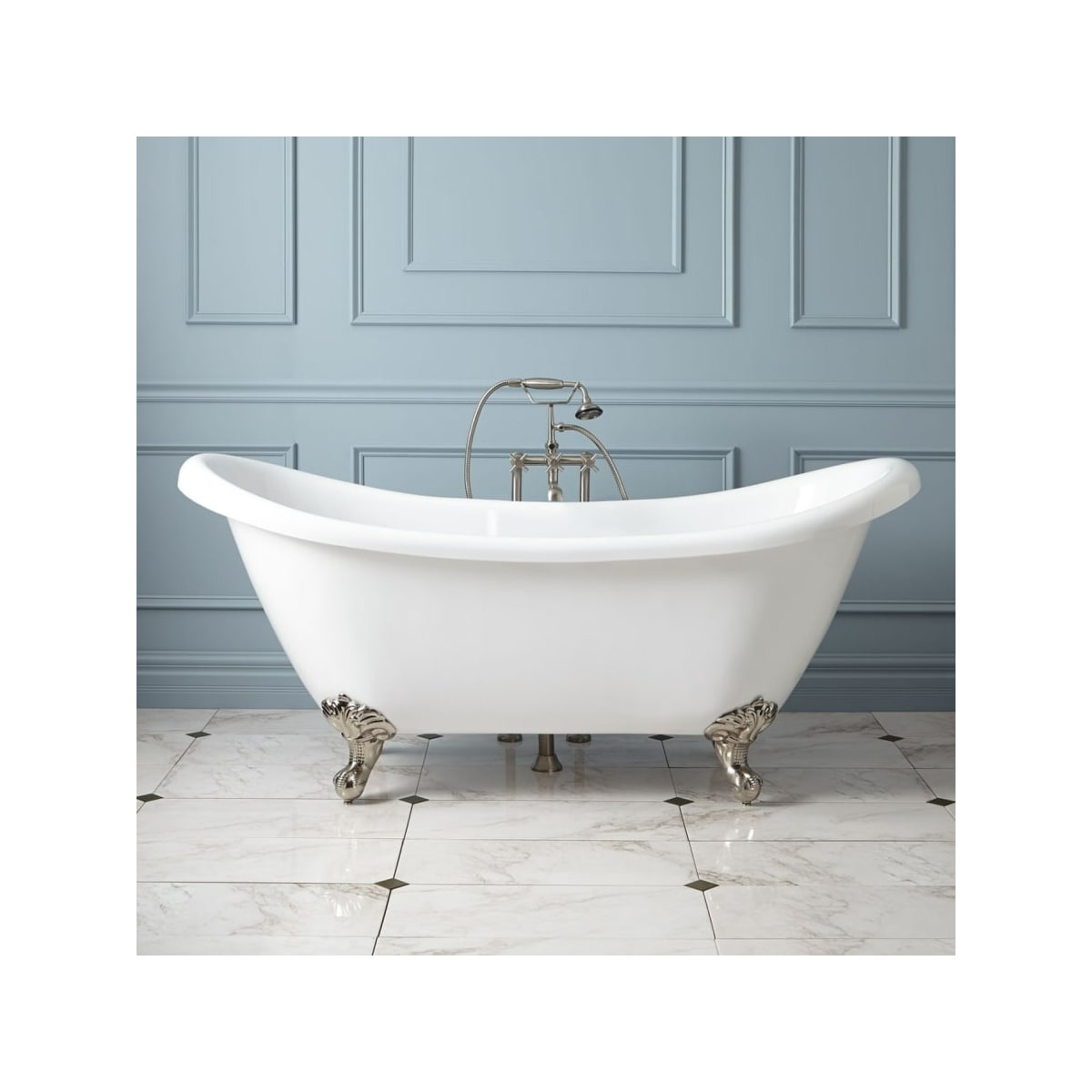 Abbey 48 in. Cast Iron Roll Top Clawfoot Non-Whirlpool Bathtub in White with Faucet Holes and Polished Chrome Feet Abbey 48 in. Cast Iron Roll Top Clawfoot Non-Whirlpool Bathtub in White with Faucet Holes and Polished Chrome Feet