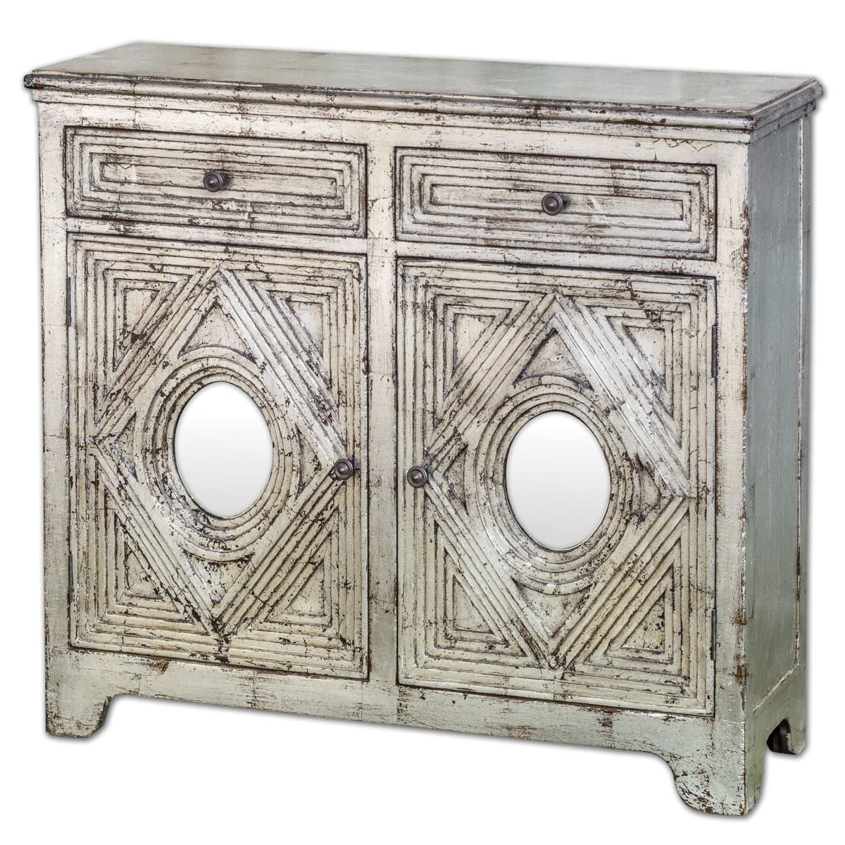Uttermost 25608 Distressed Silver Leafing Emrick Console Cabinet