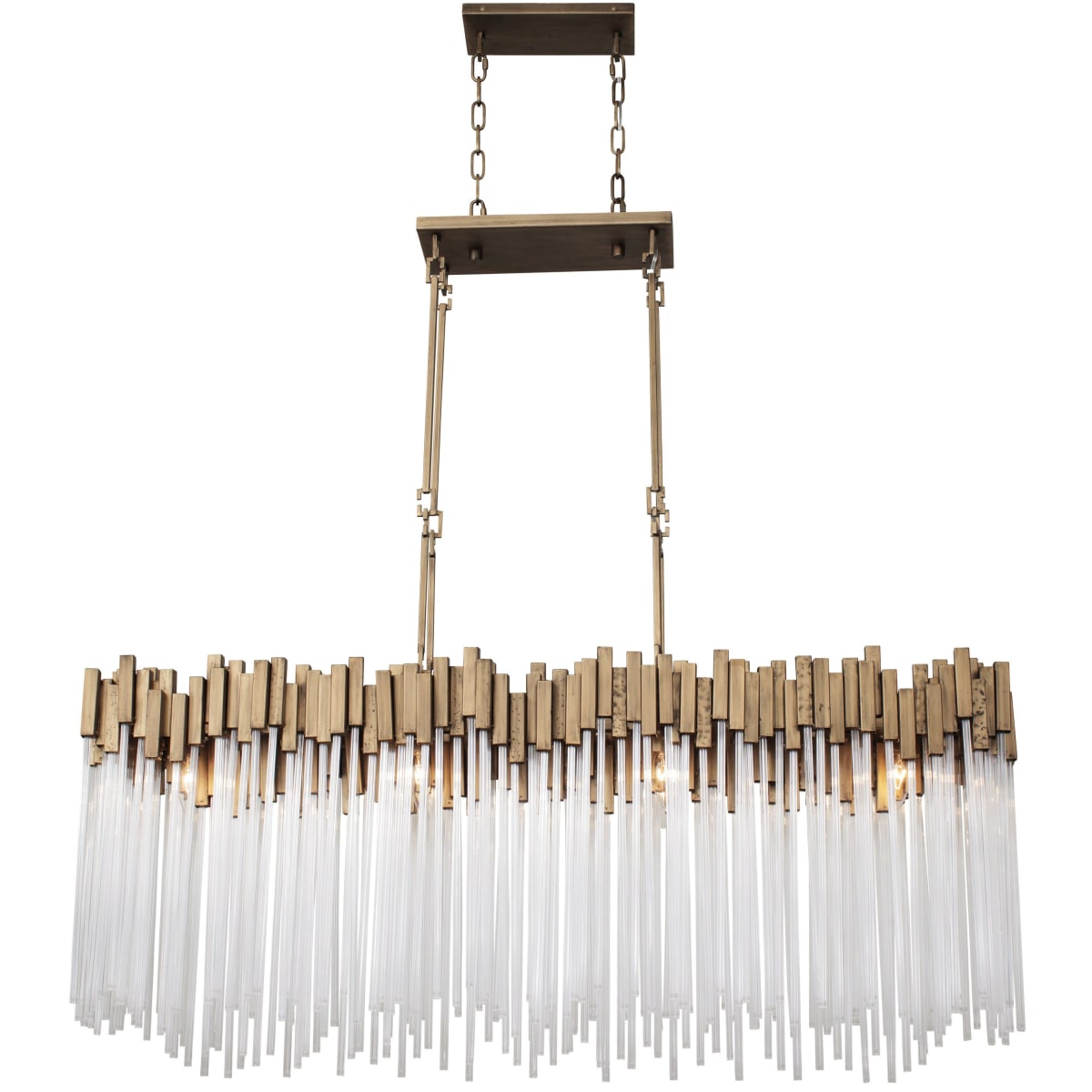 Varaluz 309n08hg Havana Gold Matrix 8 Light 48 1 4 Wide Linear Chandelier With Fluted Glass Lightingshowplace Com