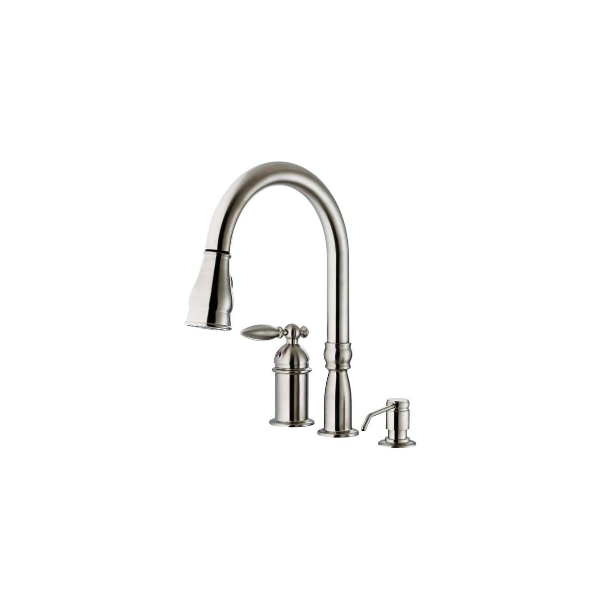Vigo Vg02015st Stainless Steel Kitchen Faucet Single Handle With Pull Out Spray And Soap Dispenser 14 Height Faucetdirect Com