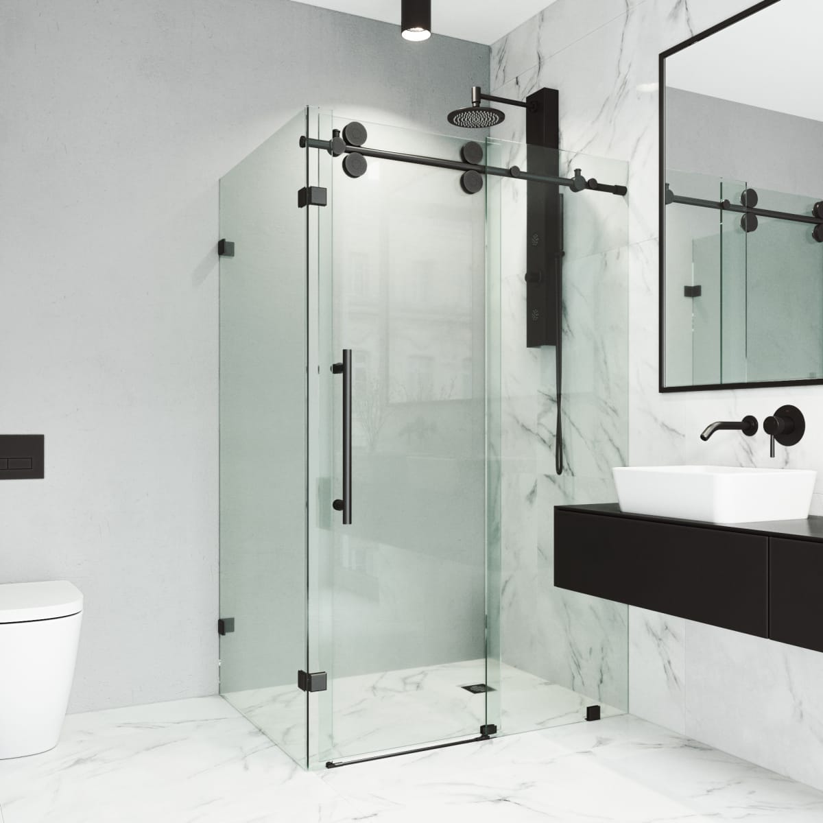 Vigo Vg6051mbcl48 Clear Matte Black Winslow 74 High X 46 1 2 Wide X 34 5 8 Deep Shower Enclosure With Clear Glass Faucet Com