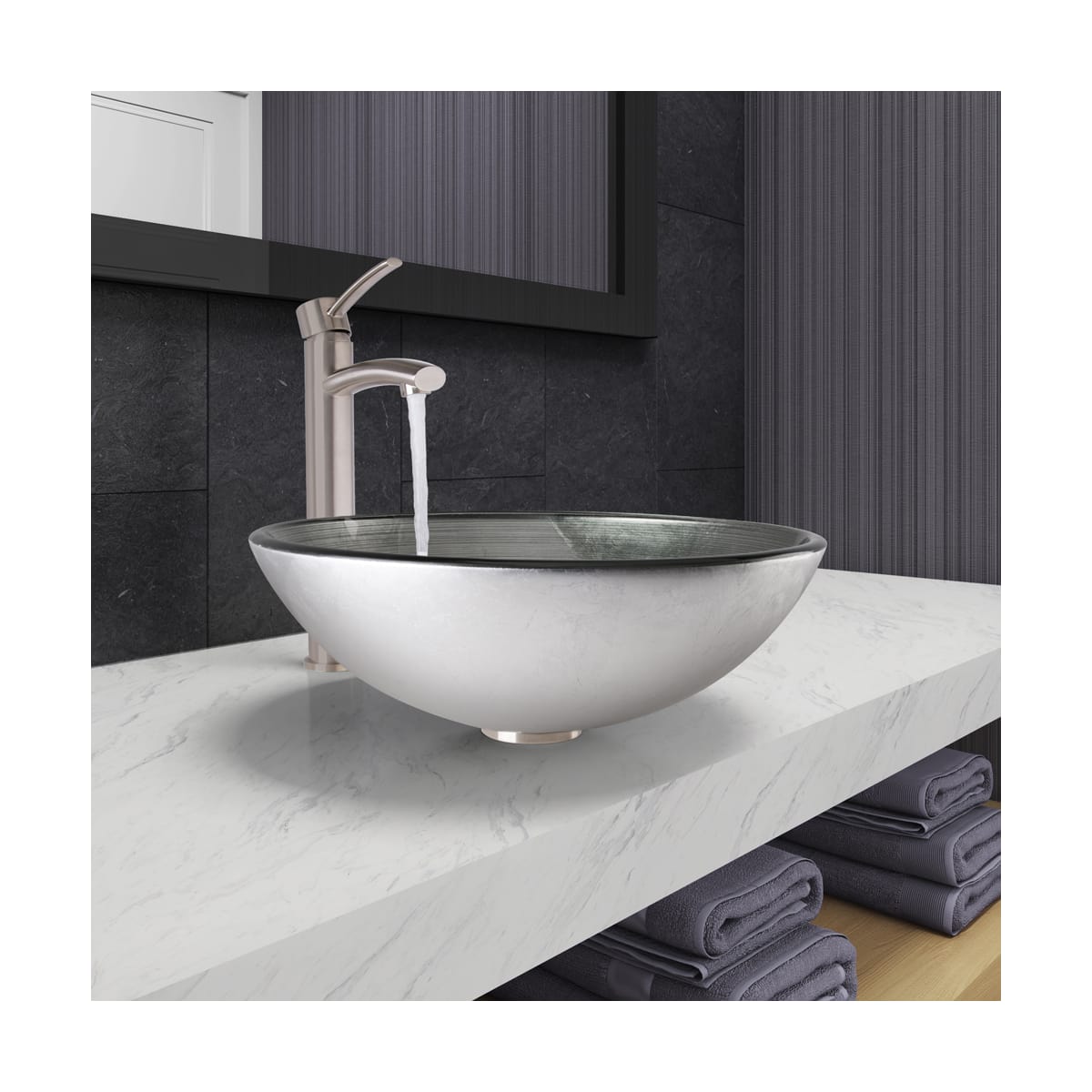 Vigo Vgt1062 Pvd Brushed Nickel 16 1 2 Glass Bathroom Vessel Sink With Milo Single Hole Bathroom Faucet Drain Assembly Included