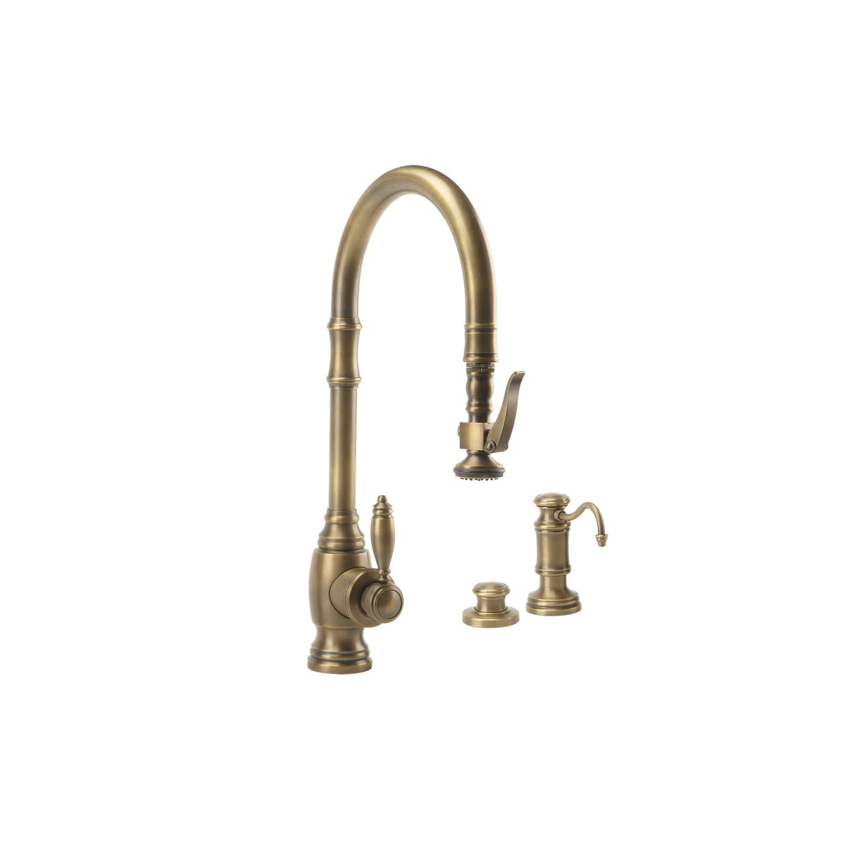Waterstone 5600-3-TB Tuscan Brass Traditional 1.75 GPM Single Hole Pull  Down Kitchen Faucet with Lever Handle Includes Soap Dispenser and Air  Switch
