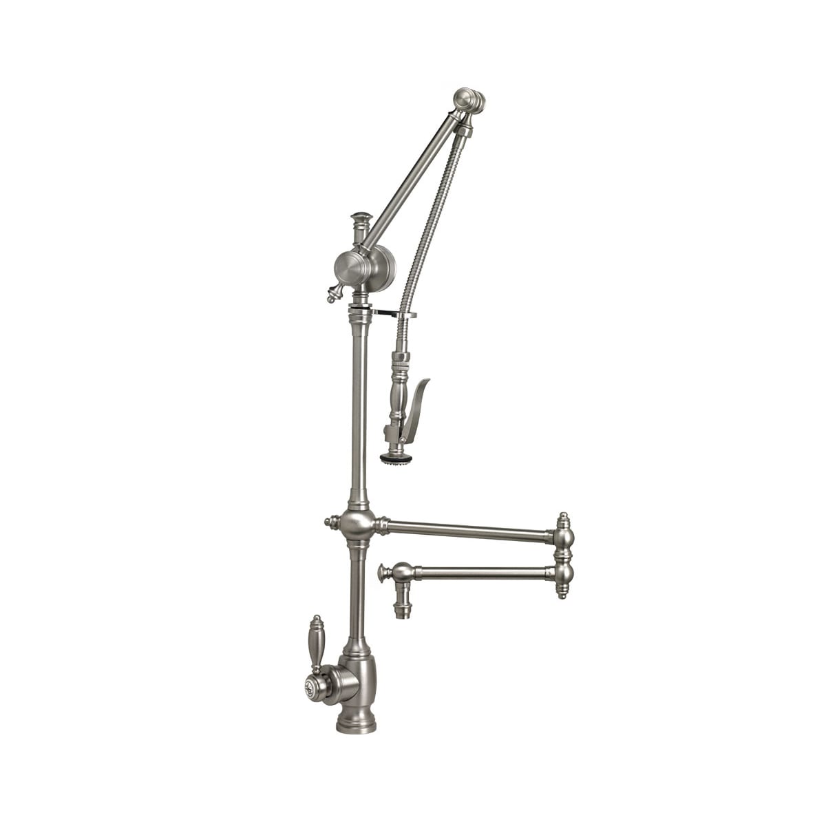 Waterstone 4410-18-SN Satin Nickel Traditional Gantry 1.75 GPM Single Hole  Pre-Rinse Pull Down Kitchen Faucet with Lever Handle 18