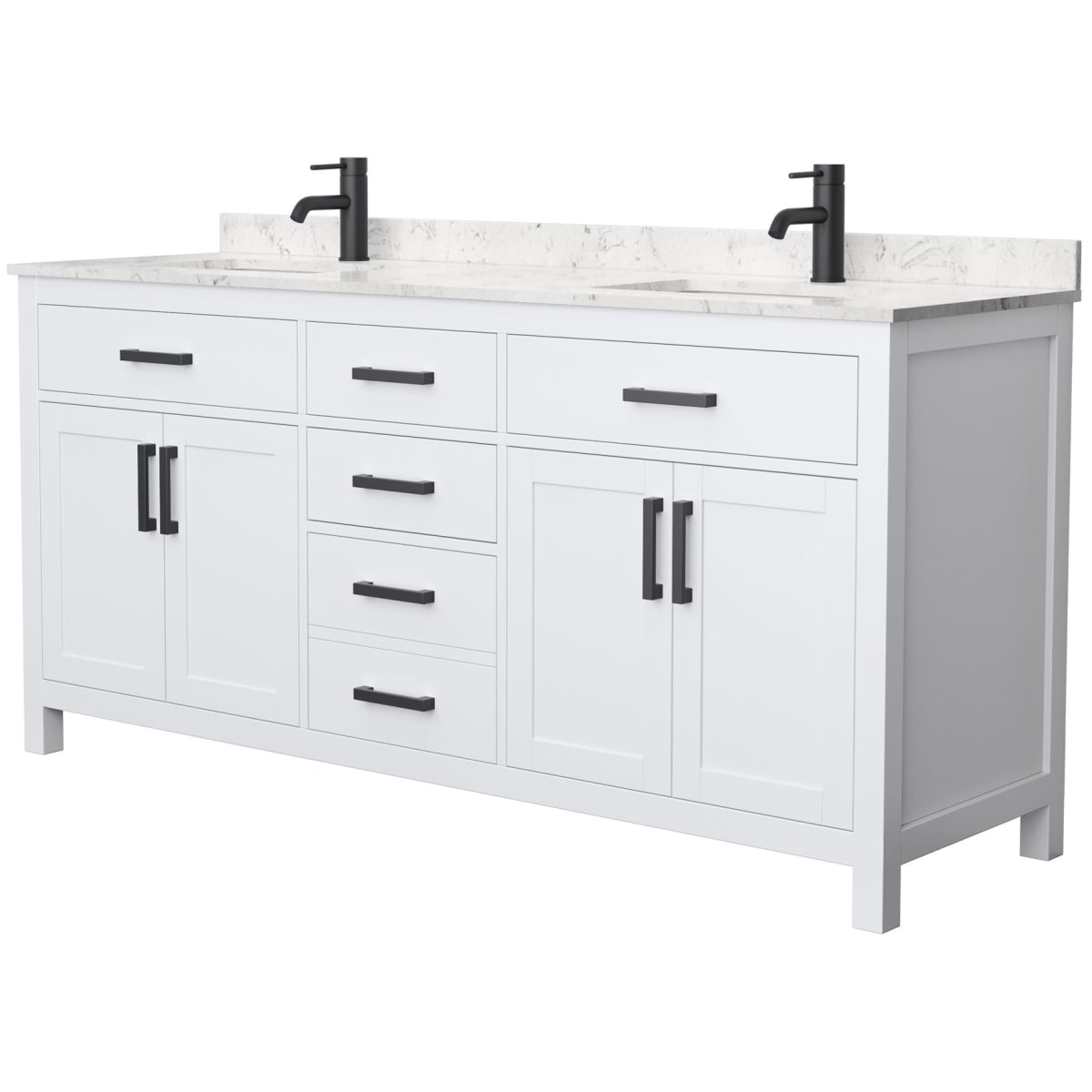 Wyndham Collection Wcg242472dwbccunsmxx White Carrara Cultured Marble Top Matte Black Hardware Beckett 72 Free Standing Double Basin Vanity Set With Wood Cabinet And Cultured Marble Vanity Top Faucetdirect Com